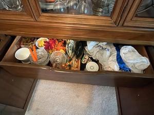 lot 274 image: Dining Room Hutch Drawer Contents (Some Silverplate)