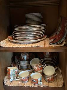 lot 276 image: RARE Imari Peacock by ARITA 16 Carat Gold Rimmed Fine China Set of 49 Pieces
