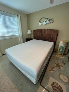 lot 277 image: Pottery Barn Queen Size Bed with Metal Rolling Frame and Box Spring