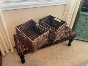 lot 279 image: Pottery Barn Bedside Bench and Baskets