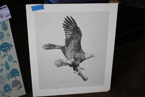 lot 861 image: Print - Eagle Landing on Branch by Liz Mcleod #333350 Signed&Numbered circa March 1985 , Single Matte