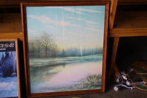 lot 863 image: Wall Art - Lake Landscape , Wood Frame