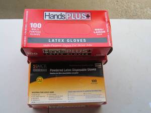 lot 18 image: 5 Pack Lot of Latex Gloves - 3 - medLarge and 2 - LargeExtra Large