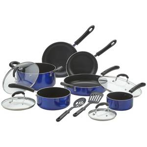 lot 144 image: New  12-Pc. Nonstick Aluminum Cookware Set - Metallic Blue