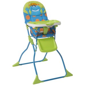 lot 270 image: New  Cosco Simple Fold Deluxe High Chair with 3-Position Tray (Monster Syd) - MSRP $49.99