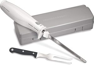 lot 134 image: Brand New Hamilton Beach Electric Knife with Reciprocating Serrated Stainless Steel Blades, Ergonomic Design Storage Case  Fork Included