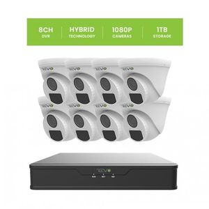 lot 264 image: Brand New REVO America Hybrid Full HD 8-Channel DVR Security System with 8 IndoorOutdoor IR Vandal Dome Cameras ((MSRP $499.99))