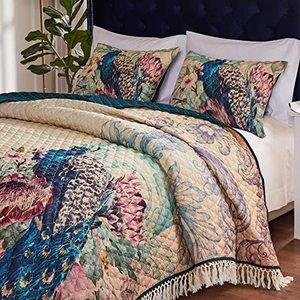 lot 114 image: Brand New Barefoot Bungalow Eden Peacock Quilt Set, KingCalifornia King (3 Piece) ((MSRP $159.99))