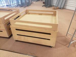 lot 76 image: Rolling Wood Box Display Bin