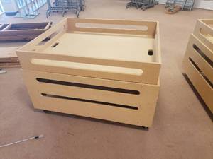 lot 77 image: Rolling Wood Box Display Bin