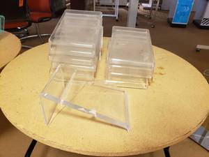 lot 150 image: Lot of 10 Acrylic Shoe Stands - Just Under 5 Tall