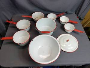 lot 15 image: Red Rimmed Enamelware Collection