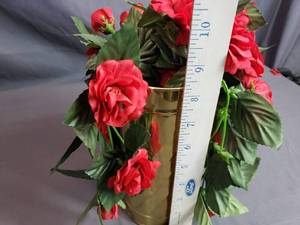 lot 111 image: Faux Flowers and Brass Tin