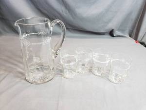 lot 62 image: Etched Pitcher and Glasses