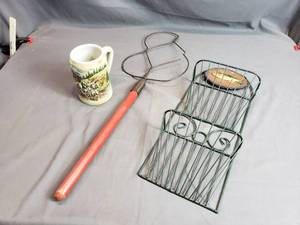 lot 106 image: Budweiser Stein, Broken Rug Beater, Hanging Letter Holder