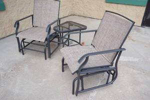 lot 1C image: Maintenance Free Sling Fabric Tete-A-Tete Two Person Glider with Table
