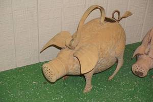 lot 270 image: 2 Folk Art Metal Pig Watering Cans