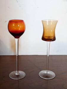 Two Fragile Hand-Blown Colored Cordial Glasses