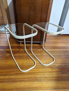 Set of Painted Metal and Glass End Tables