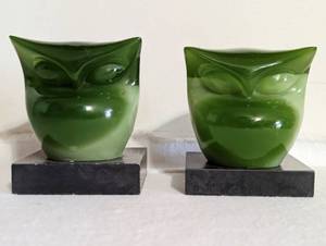 Vintage Faux Jade Lucite Owls