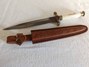 Vintage Brass and Bone Handled Dagger with Leather Sheath