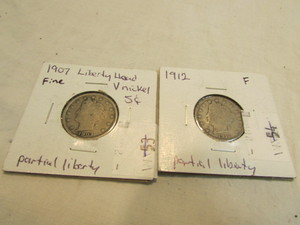 1907 and 1912 Liberty  V-Nickels