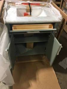 Caville 30 in. W x 22 in. D x 34.5 in. H Bath Vanity in Sage Green with Carrara Marble Top by Home Decorators Collection   Customer Returns See Pictures