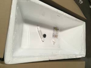 Freestanding 59.8 in. Fiberglass Flatbottom Non-Whirlpool Double Ended Bathtub in Glossy Black by AKDY Customer Returns See Pictures