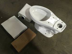 10 in. Rough-in 2-Piece 1.28 GPF High Efficiency Single Flush Elongated All-in-One Toilet in White, Seat Included by Glacier Bay Customer Returns See Pictures