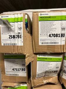 MSRP $900  9 Cases Miscellaneous NEW Halyard Fluid Shield Procedure Masks with Soft Earloops MFG Part#47117, 47081 and 47080 &amp More Expirations 1125 through 127 Some Cases Have Damage See Pictures