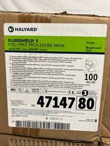MRSP $640  4 Cases (100Case) Halyard Level 3 Procedure Masks With Wrap Around Visor Eye Shield Plus Soft Earloops and Fluidshield Fog Free Expiration 1125 Through 326