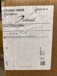 MSRP $600  3 Cases (40Case) DeRoyal Crystaline Rigid Canister System - Crystaline Rigid Canister Kit with 1,500 cc Canister and 2 Elbows with Lids - PHER-1500B&nbspExpiration 1026