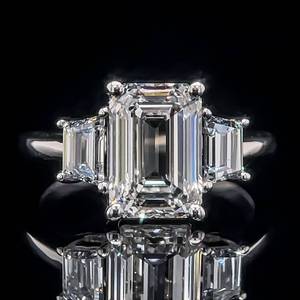 Pristine 3.53 Carat Diamond Three-Stone Emerald Cut & Trapezoid Ring in 14k White Gold w IGI Certification Report $22,000 Retail VIDEO