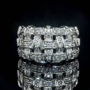 1.30 Carat Diamond Basketweave Tapered Wide Ring in 18k White Gold $6,300 Retail VIDEO