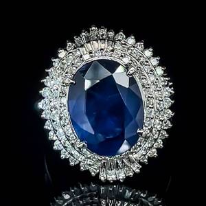 6.40 Carat Natural Blue Sapphire & Diamond Oval Triple Halo Cluster Ballerina Estate Ring in Platinum $10,800 Retail VIDEO