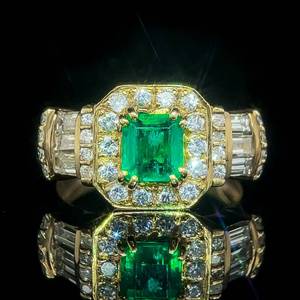 2.30 Carat Natural Colombian Emerald & Diamond Octagon Halo Cluster Ring in 18k Yellow Gold $8,250 VIDEO Retail