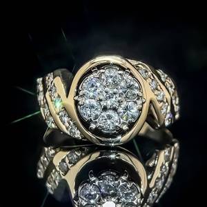 1.25 Carat Round Diamond Illusion Cluster Ribbon Channel Estate Ring in 14k Yellow Gold, Newly Polished $4,150 Retail VIDEO