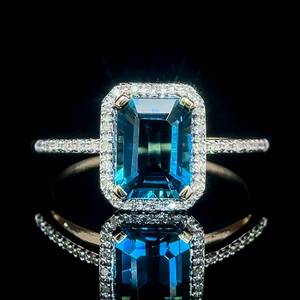 NEW 1.80 Carat Blue Topaz & Diamond Emerald Cut Solitaire Halo Ring in 14k Yellow Gold $1,999 Retail VIDEO