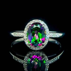 NEW Mystic Topaz & Diamond Halo Cluster Ring in 14k White Gold $1,899 Retail