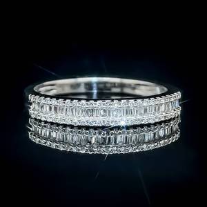 14 Carat Diamond Baguette & Round Brilliant Cut Triple Row Channel Ring in White Gold $1,550 Retail
