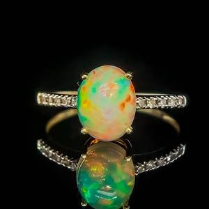 NEW Natural Stunning Opal & Diamond Ring in 14k Yellow Gold $2,200 Retail