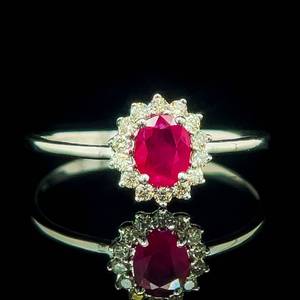 New 0.61 Carat Natural Ruby & Diamond Halo Cluster Ring in 14k White Gold $2,199 Retail