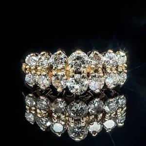 Newly Polished 1.00 Carat Diamond Double Row Cluster Anniversary Style Split Estate Ring in 14k Yellow Gold $2,650 Retail