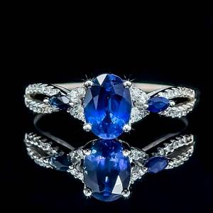 Oval Blue Sapphire & Diamond Three-Stone Open Twisted Split Shank Ring in 14k White Gold