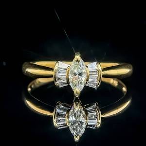 0.35ct Diamond Marquise & Baguette Bow Tie Ring in 18k Yellow Gold $2,400 Retail