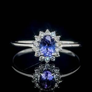 NEW 0.46ct Tanzanite & Diamond Oval Cluster Halo Ring in 14k White Gold $2,000 Retail