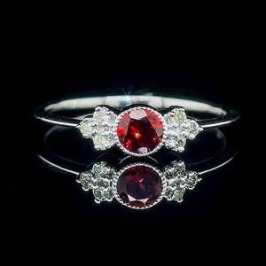 0.41 Carat Garnet & Diamond Round Halo Cluster Bow Tie Ring in White Gold $1,800 Retail