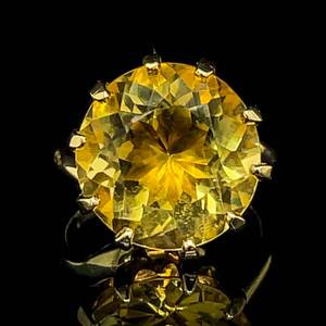 5  CARAT Citrine Fancy Faceted Round Solitaire Ring in 14k Yellow Gold $2,200 Retail