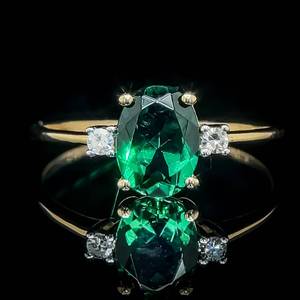 Oval Emerald & Diamond Three-Stone Ring in 14k Yellow Gold $1,950 Retail