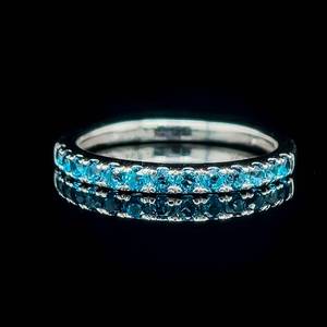 Round Cut London Blue Topaz 14 Quarter Eternity Stacking Ring in 14k White Gold $1,660 Retail